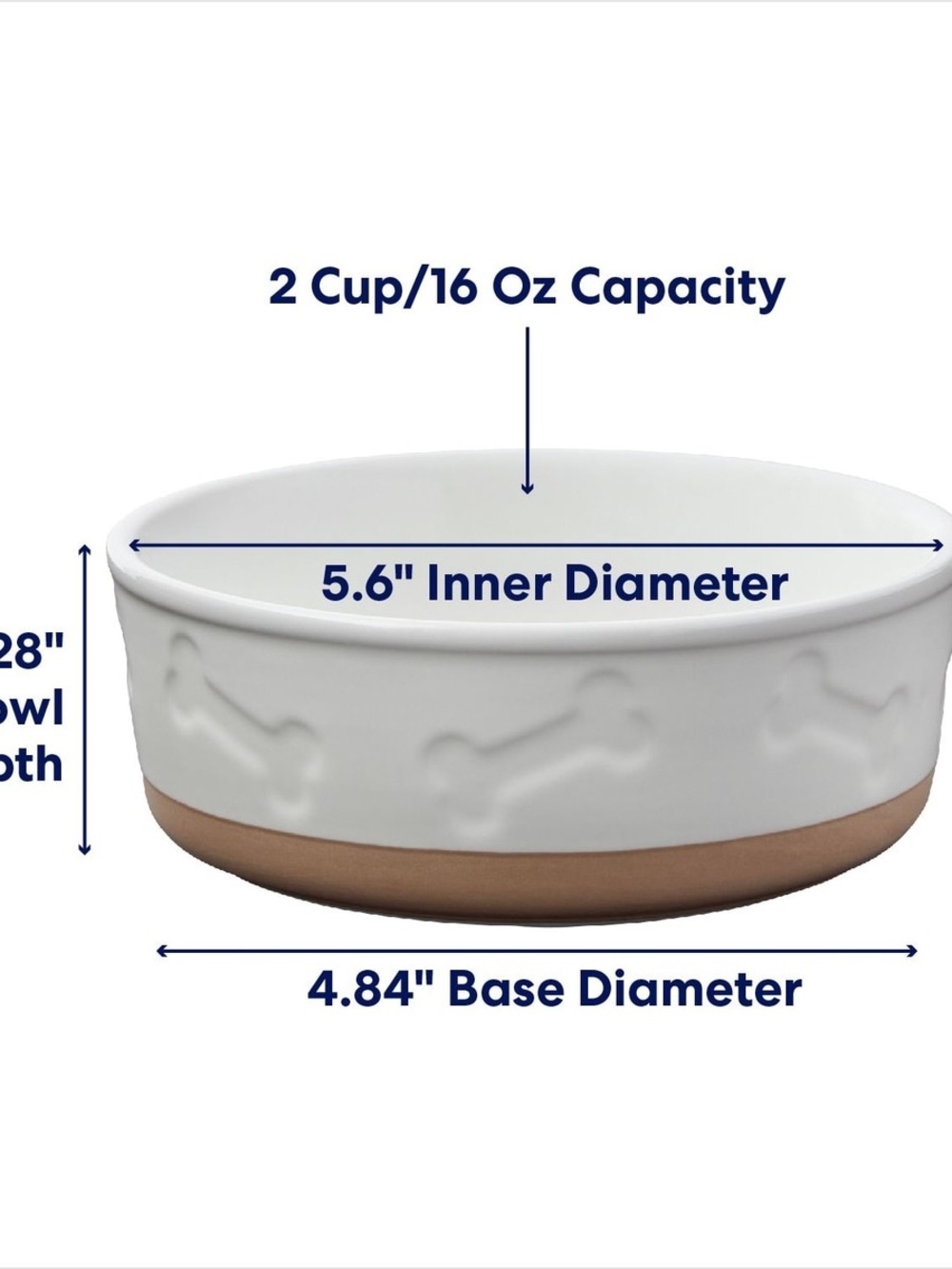 Ceramic Dog Bowl - White and Tan Bone Design